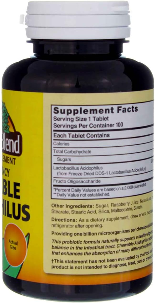 Nature's Blend Acidophilus Chewable Raspberry Flavor - 100 Tablets Pack of 6