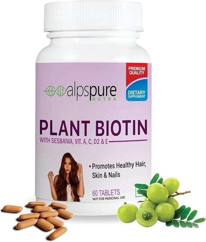 Biotin Supplements for Hair Growth Strong Hairs Glowing Skin &amp Healthy Nails | Reduce Hair Loss with Natural Biotin Source Sesbania Extract | 60 Veg. Tablets