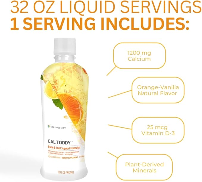 Youngevity Cal Toddy™ - Calcium (Citrate Phosphate) Magnesium 1200mg/600mg-Vitamins D-3 Zinc Copper Potassium Boron and 70+ Trace Mineral Cofactors - Supports Bone Health-32 Fl Oz (Pack of1)