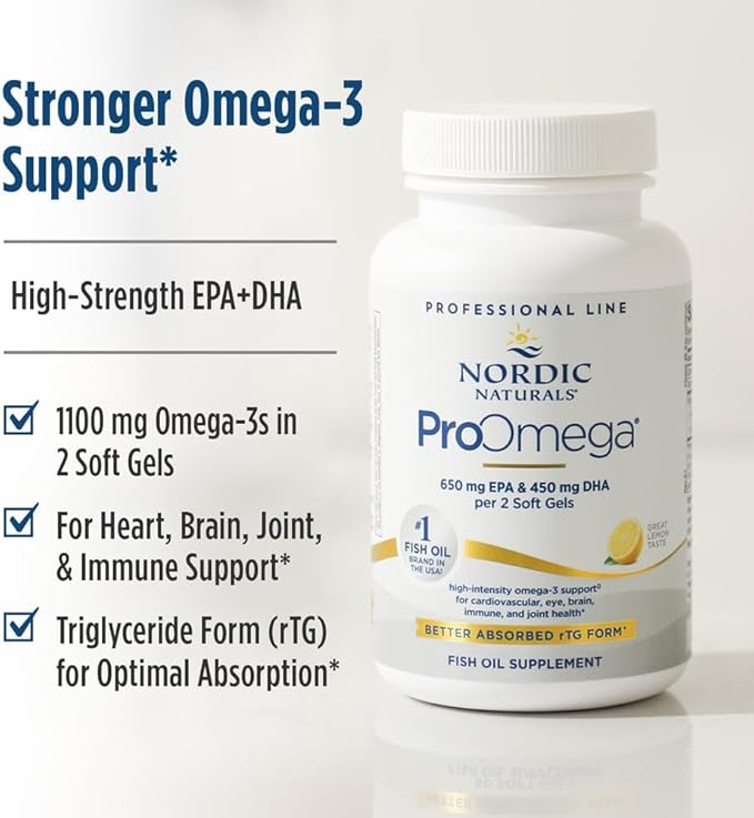 Nordic Naturals ProOmega Lemon Flavor - 210 Soft Gels - 1000 mg Omega-3 - High-Potency Fish Oil with EPA &amp DHA - Promotes Brain Eye Heart &amp Immune Health - Non-GMO - 105 Servings (Pack of