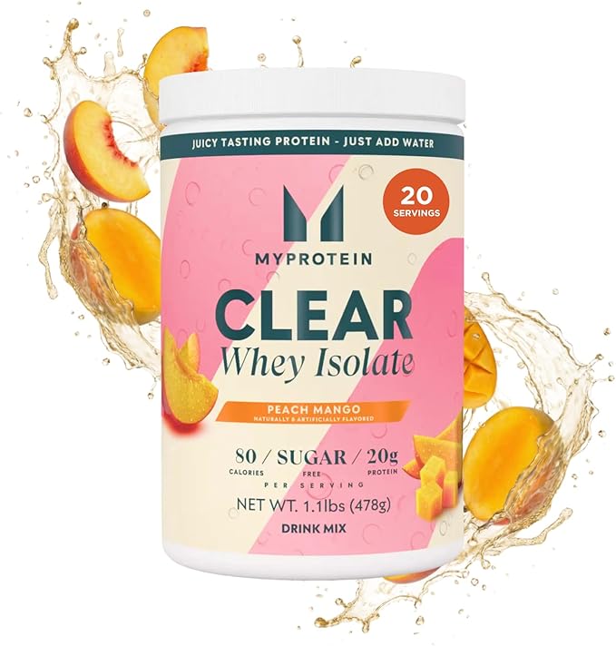 Myprotein Clear Whey Isolate Protein Powder 1.1 Lb (20 Servings) Peach Mango 20g Protein per Serving Naturally Flavored Drink Mix Daily Protein Intake for Superior Performance