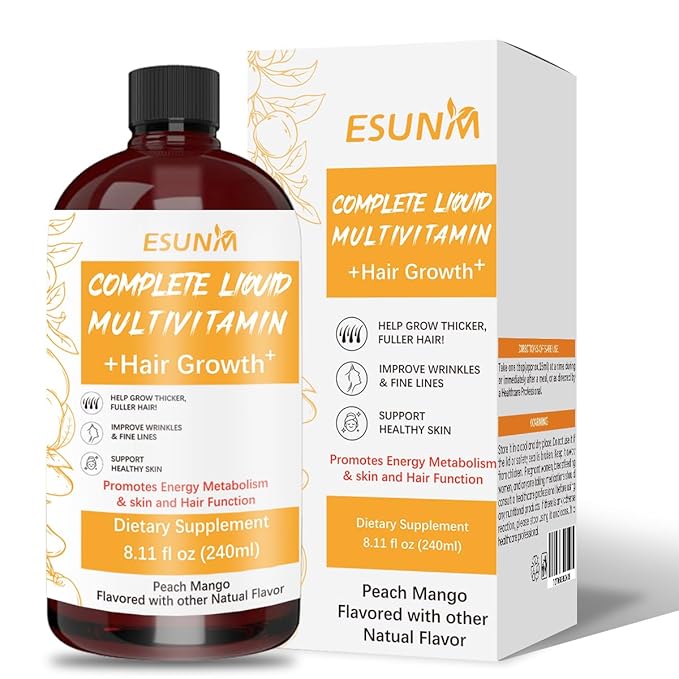 Hair Growth Liquid Multivitamin | Biotin for Hair Growth Supplement | Clinically Tested in Women for Thicker Hair &amp Facial Wrinkle | Skin Care | Ages 18+ | 8.11 Fl Oz