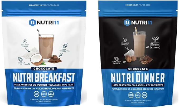 NutriBreakfast &amp NutriDinner by Nutrillermo | Chocolate Collagen Bundle | Grass-Fed Collagen with MCT Oil Magnesium &amp B-Vitamins