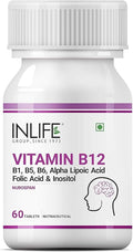 Vitamin B12 with B1 B5 B6 Alpha Lipoic Acid ALA Folic Acid Inositol Supplements - 60 Tablets (Pack of 1 60)