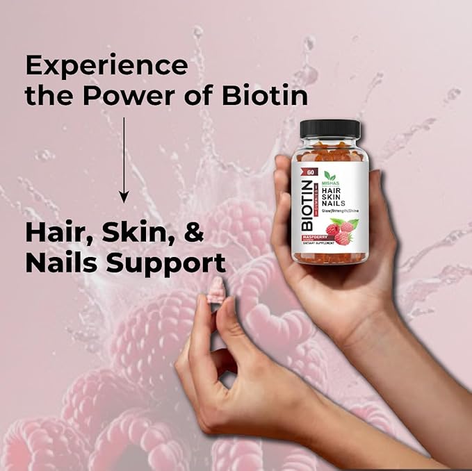 Mishas Nutraceuticals Hair Skin &amp Nails Gummies - Supports Healthy Hair - Vegan biotin Vitamins for Women &amp Men Supports Faster Hair Growth Stronger Nails Healthy Skin Extra Strength 60 Cou