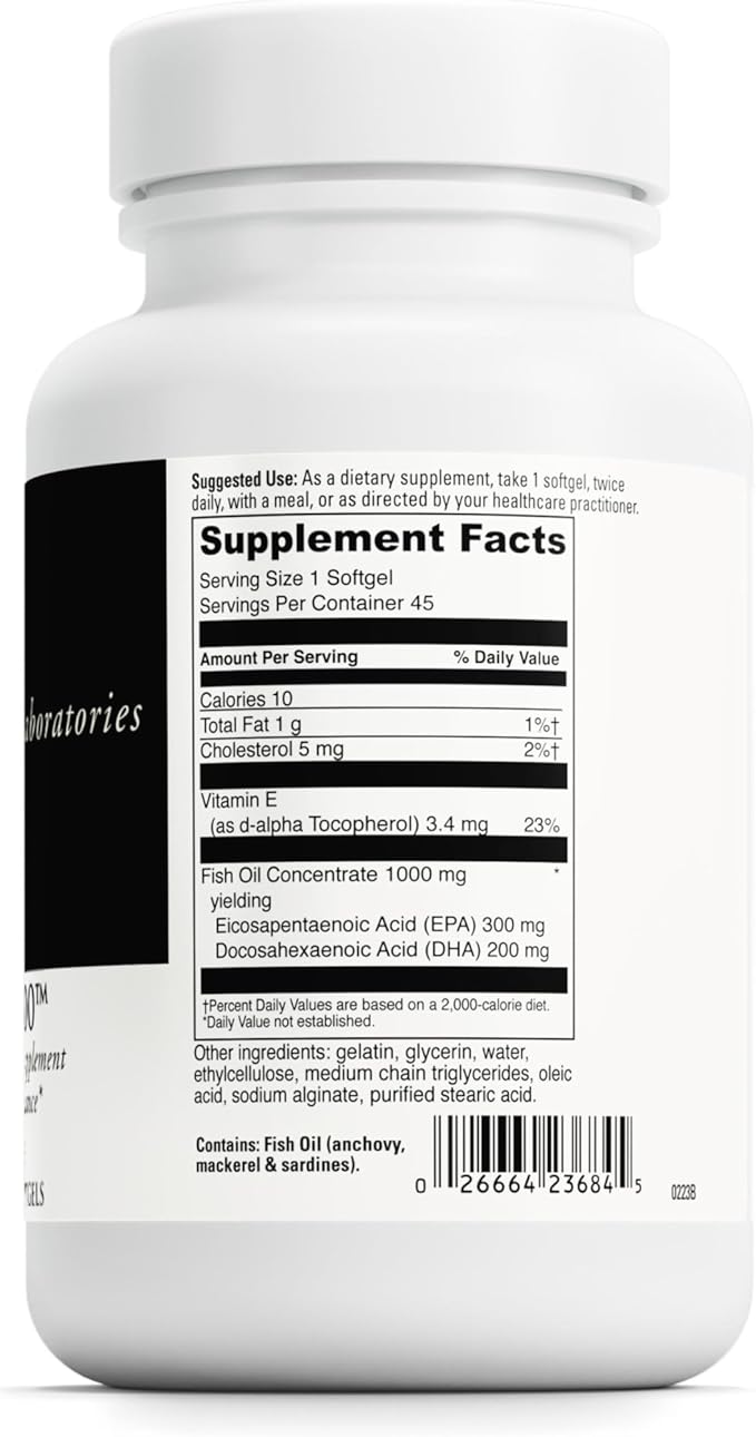 DAVINCI Labs Omega-3 1000 - Dietary Supplement to Maintain Already Normal Cholesterol Levels and Support Immune System Healthy Hair and Skin* - Gluten-Free - 45 Enteric Coated Softgels