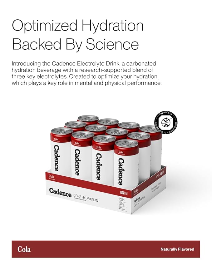 Cadence Electrolyte Drink - Crisp Cola Flavor 355ml x 12 | Science-Backed Hydration | Zero Sugar Zero Caffeine| Sodium Potassium &amp Magnesium for Performance &amp Recovery
