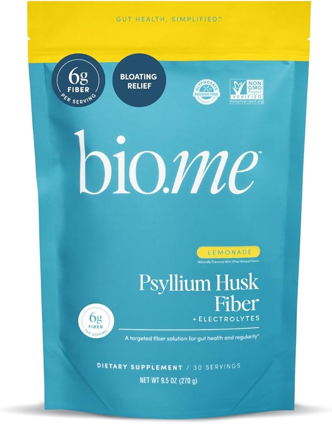 Psyllium Husk Fiber Powder (6g Per Serving) for Digestive Health &amp Bloating Relief Sugar Free Lemonade Prebiotic Insoluble &amp Soluble Fiber Powder Non-GMO Supplement Gluten Free - 30 Serving