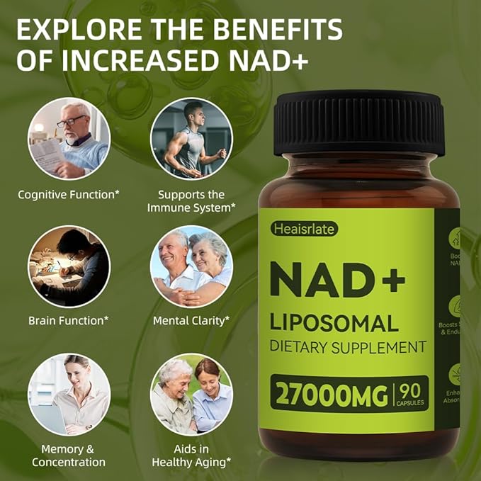 NAD+ Supplement 1000mg with Resveratrol &amp Quercetin - Nad Nicotinamide Adenine Dinucleotide Anti-Aging Formula - Cellular Energy Booster &amp Brain Health Support - NMN Alternative NAD Supplement