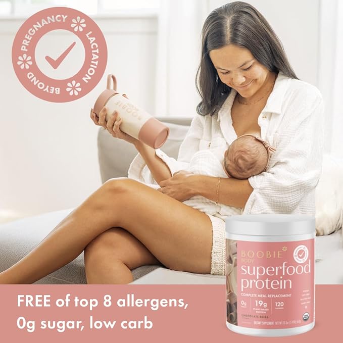 Boobie Body Superfood Protein Pregnancy and Postpartum Meal Replacement Shake Coffee Caramel Flavor | 19g Protein | Safe for Lactation &amp Motherhood | Organic Vegan Zero Sugar 1 Tub (20 Serving