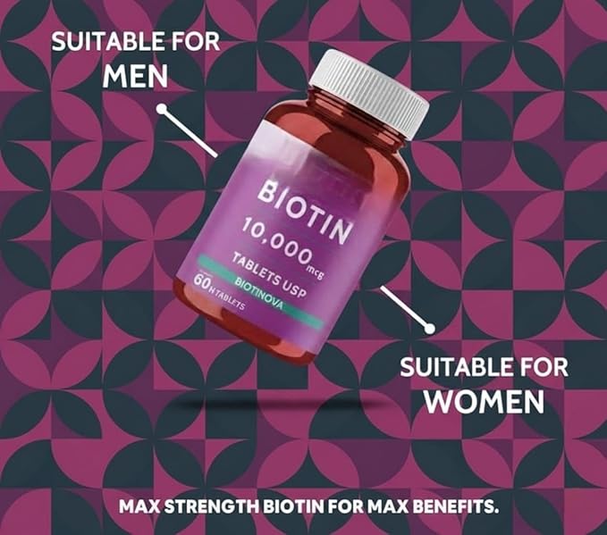 Forte Biotin 10000mcg for Hair Growth Skin &amp Nails – 60 Veg Tablets.