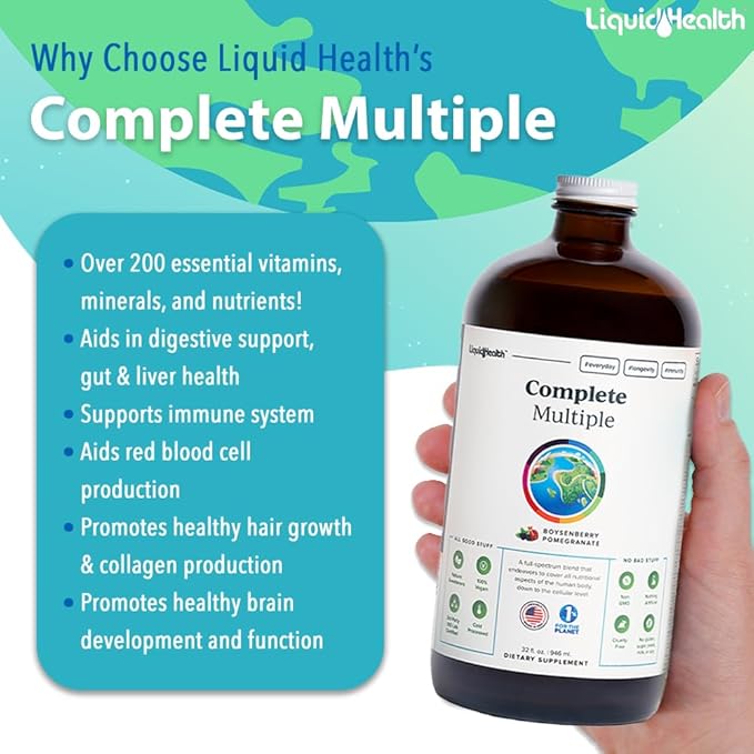 LIQUIDHEALTH Complete Multiple &amp Mega Energy B-Complex Daily Liquid Vitamins Bundle for Adults - Immune System Support Increase Energy Gut &amp Heart Health - Whole Foods Vegan Non-GMO Made
