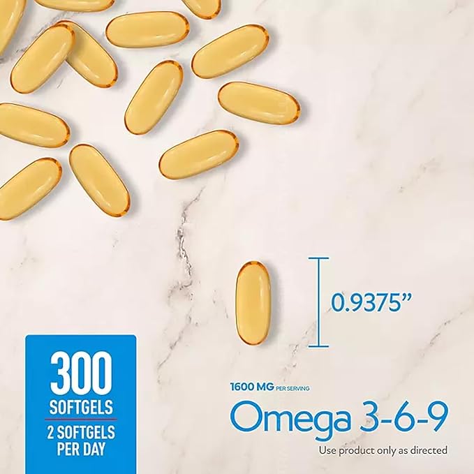 Members Mark Omega 3-6-9 Softgels 1600 mg (300 Count.) – Heart Brain Joint Skin &amp Eye Health Essential Fatty Acids Blend