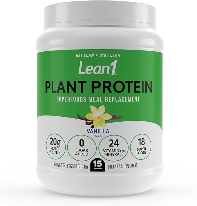 Lean1 Plant Based Protein Powder Meal Replacement Vanilla Flavor Clean Protein 15 Serving