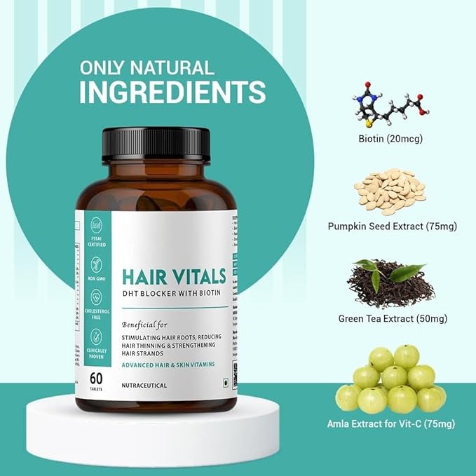 Generic Hair Vitals DHT Blocker with Biotin Tablets- Hair Suppliment with Beta-Sitosterol | Hair Vitamins for Men &amp Women - 60 Tablets