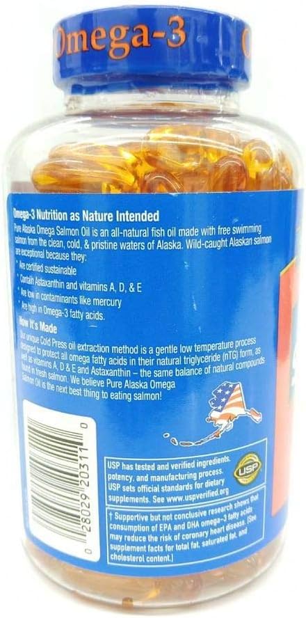 Pure Alaska Omega-3 Wild Alaskan Salmon Oil 1000mg Softgels 180-Count