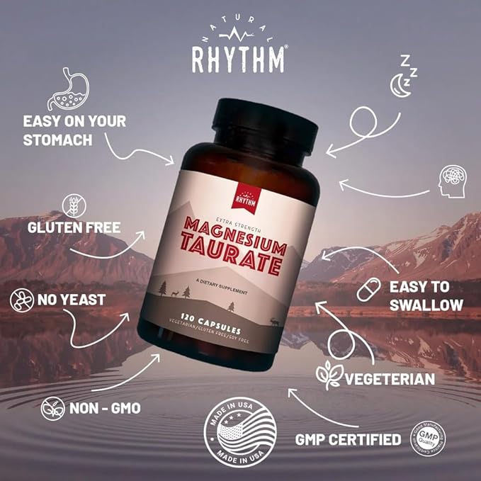Magnesium Taurate 750mg (150mg Elemental Magnesium) – 120 Vegetarian Capsules – High-Absorption Magnesium Taurate Supplement for Heart Muscle and Nerve Support – Non-GMO Gluten-Free Made in USA