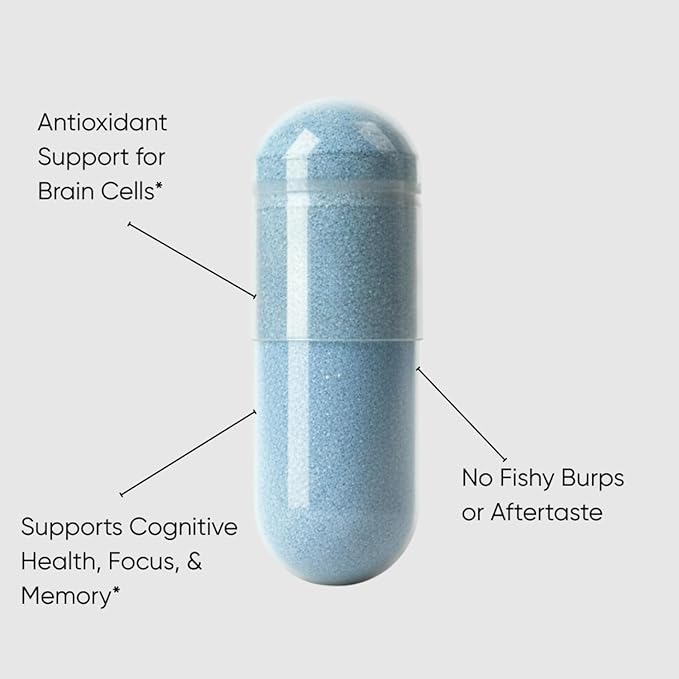 NATURAL STACKS Smart Omegas - Omega 3 Supplement w/ 200mg DHA &amp 200mg Blue Spirulina - Plant Based Algae Oil Omega 3 Supplement - Fish Oil Free Antioxidant Support - 30 Blue Spirulina Capsules