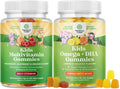 Bundle of Plant Based Kids Multivitamin Gummies with Vitamins A C D3 E B Zinc and DHA Omega 3 Gummies with Vegetarian 6 9 for Vision Brain Immunity Support Non-GMO Gluten Free Gelatin Free Supplement