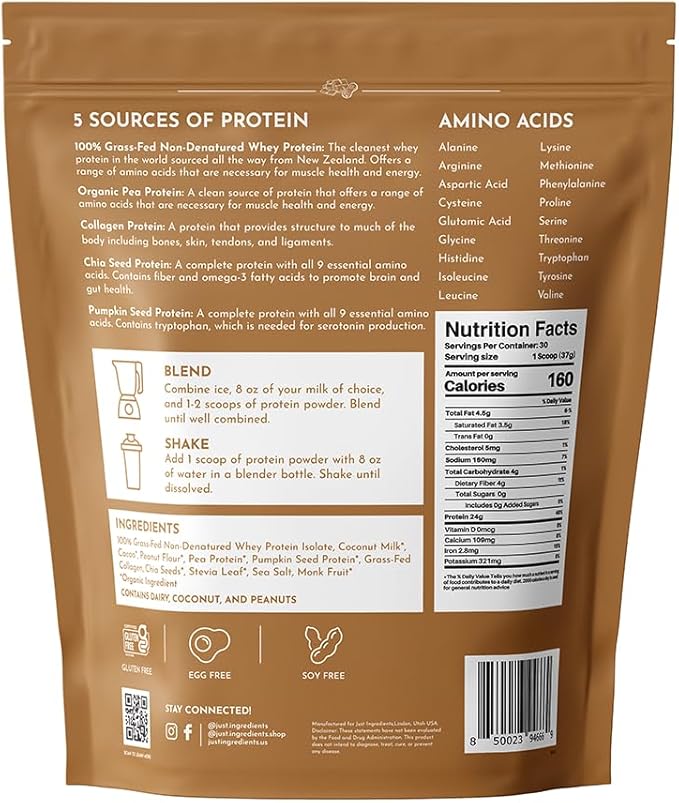 Roasted Peanut Butter Chocolate Protein Powder – 30-Serving Blend with 100% Grass-Fed Whey &amp Organic Plant Proteins – Rich Cocoa &amp Roasted Peanut Flavor – Supports Muscle Recovery &amp Energy