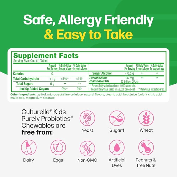 Culturelle Kids Chewable Daily Probiotic for Kids Ages 3+ 30 Count #1 Pediatrician-Recommended Brand Natural Berry Flavored Daily Probiotics for Digestive Health Oral Care &amp Immune Support