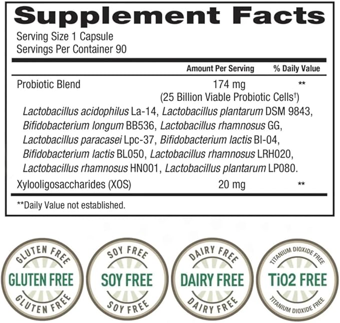 Women's Daily Probiotic 25 Billion Viable Cells 90 Vegetarian Capsules 10 Probiotic Strains Supports Vaginal Digestive Immune Health Sold by TD