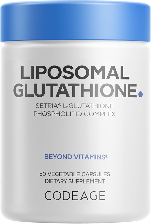 Codeage Liposomal Glutathione Supplement - Pure Reduced Setria L-Glutathione Liposomal Delivery Phospholipid Complex - Encapsulated Glutathione Powder Pills - Vegan Non-GMO - 60 Capsules