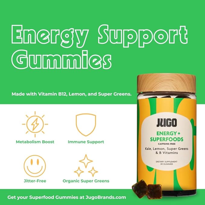 JUGO Beauty + Energy Gummies Bundle – Collagen Biotin &amp Vitamin B12 – Supports Hair Skin Nails &amp Natural Energy – Plant-Based &amp Gluten-Free