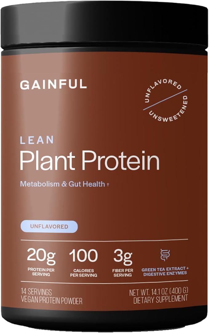 Gainful Lean Plant Protein Powder 20g Plant Protein per Serving Unflavored Supports Lean Muscle Metabolism &amp Satiety with Green Tea Extract Digestive Enzymes Organic Fiber Vegan 14 Servi