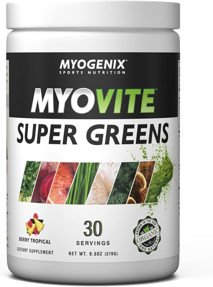 Myogenix MyoVite SuperGreens – Greens Powder Daily Supplement – Enhance Digestion Strengthen Immunity &amp Improve Alkalinity – Locally Grown Greens – Berry Tropical (30 Servings)