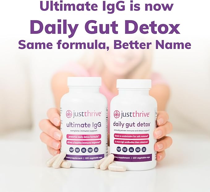 Daily Gut Detox - Ultra-Concentrated Detox &amp Immune Support Supplement with IgG Antibodies - Promotes Gut Health Detoxification &amp Balanced Immune Response - 120 Dairy-Free Non-GMO Capsules