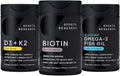 Sports Research® Healthy Hair Pack - Biotin 5000mcg with Organic Coconut Oil + Vegan Vitamin D 5000iu &amp Mk7 Vitamin K 100mcg + Omega-3 Fish Oil 1250