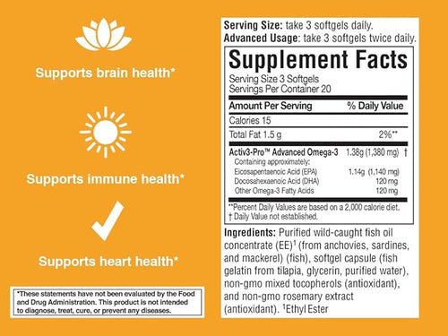 7010MD Advanced Omega-3 Formula 92% Omega-3 with 1140 mg of EPA per serving promoting Positive Mood Brain Health Immune Health Heart Health and Joint Health- 60 Count