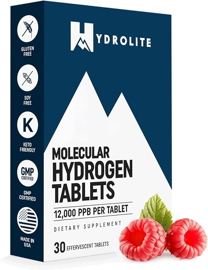 HydroLite Molecular Hydrogen Tablets for Drinking Water with Magnesium | Highest Concentration H2 12000 PPB | Energy Booster Enhance Performance &amp Recovery | Made in USA 30 Tablets (Raspberry)