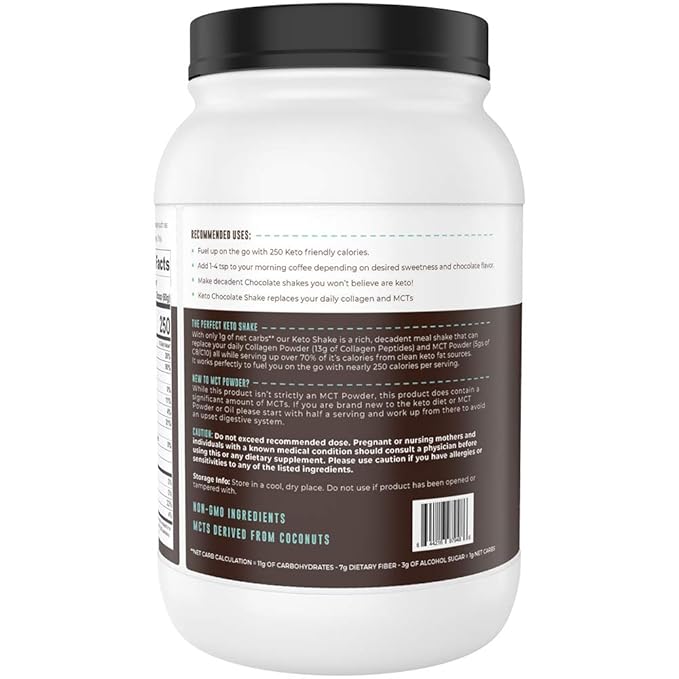 Keto Meal Replacement Shakes Chocolate 2lbs Low Carb Keto Protein Shake Mix MCT Powder Grass Fed Hydrolyzed Collagen Peptides Keto Breakfast Shake 20g Fat 14g Protein 1 Net Carb Zero Sugar