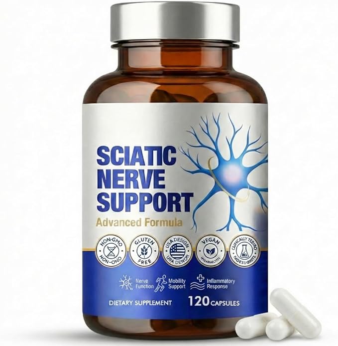 Sciatic Nerve Health Support Supplement 120 Capsules Advanced Nerve Support Capsules with R-ALA Benfotiamine &amp Vitamin B Complex Supports Back Leg &amp Glute Comfort Vegan Non-GMO