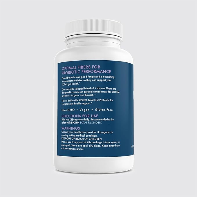 BIOHM Prebiotic Fiber Supplement (60 Capsules) 4 Diverse Dietary Fibers to Support Probiotic Environment Helps Improve Gut Health and Immune System Includes Inulin &amp Apple Pectin Powder