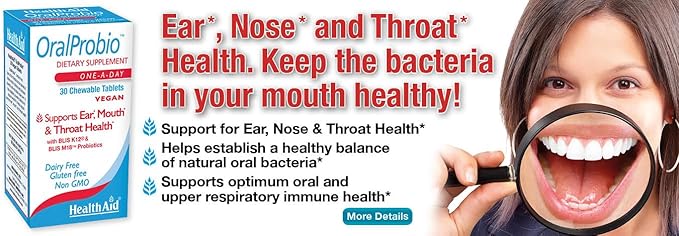 OralProbio 30ct Once Daily Chewable Tablets Supports Optimum Ear Mouth and Throat Health Non GMO Gluten Free Peppermint Flavor Contains BLIS K12 &amp M18