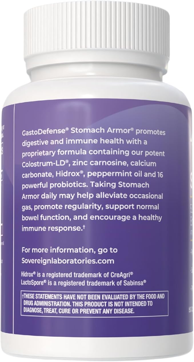 Stomach Armor - Shelf Stable Pre and Probiotic - Liposomal Colostrum-LD Enhanced. Beneficial Stains Colonize and Promote Gut Health Designed for Adult Women and Men