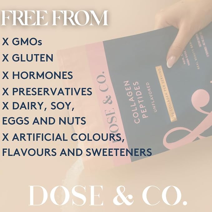 DOSE &amp CO. Pure Collagen Peptides Powder Unflavored 9.6 Oz | Hydrolyzed Bovine Collagen Type I &amp III with 18g Protein - Supports Healthy Hair Skin &amp Nails | Non-GMO Preservative Free