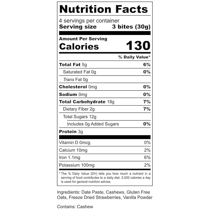 AMG Snacks Strawberry Vanilla Energy Bites | 4.3 oz Pack of 6 (72 Bites Total) | Date and Nut Energy Snacks Protein Bars | Non GMO Gluten Free Vegan Protein Bites | Made with All Natural Ingredient