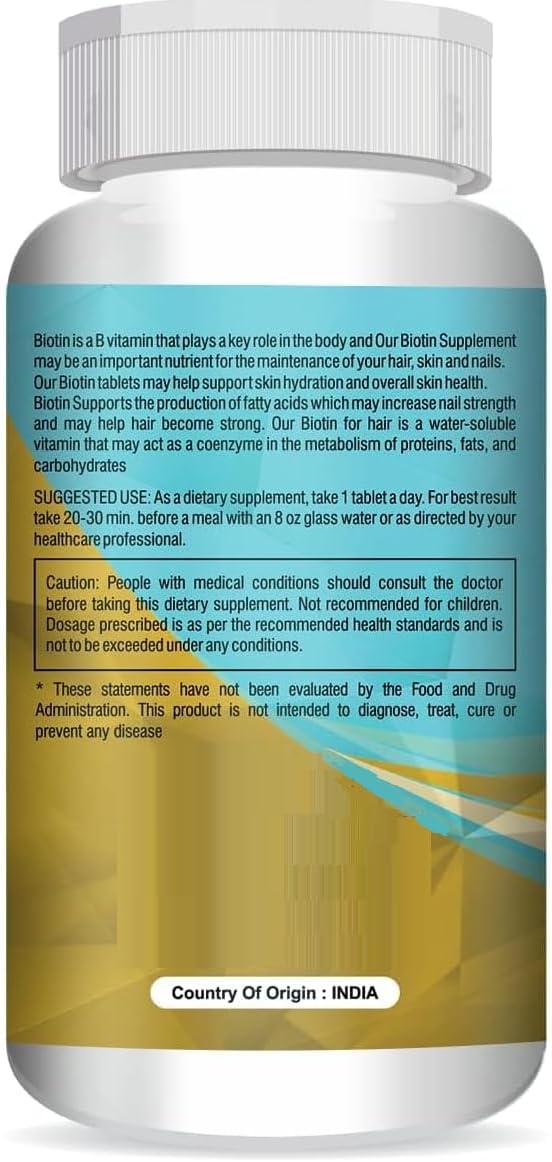 Biotin 30mcg Supplement for Hair Growth Strong Hair and Glowing Skin Fights Nail Brittleness 90 Tablets