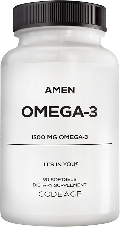 Amen Omega-3 Supplement - 1500mg High-Potency Daily Omega 3 - EPA and DHA Fatty Acids Fish Oil - 45-Day Supply - Fatty Acid Supplements - Fish Oil Pills - Non-GMO - 90 Soft Gels Capsules