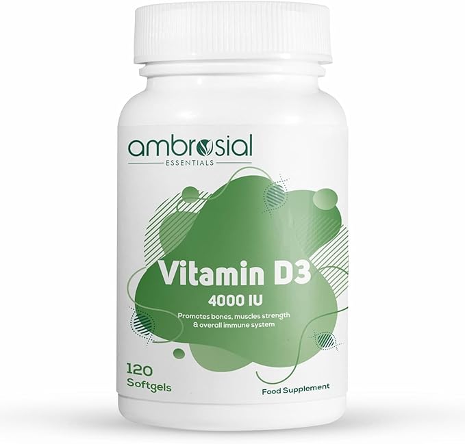 AMBROSIAL Vitamin D3 4000 IU | Healthy Bones and Teeth | Supports Immunity and Muscle Function | Gluten Free (Pack of 1-120 Softgels)