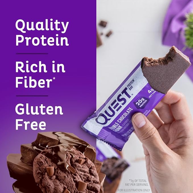 Quest Nutrition Double Chocolate Chunk Protein Bars 20g Protein Bars 1g Sugar 4g Net Carb Gluten Free Keto Friendly 12 Count
