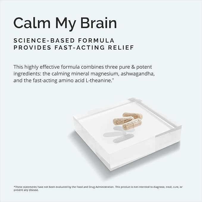 BRAINMD Dr Amen Calm My Brain - 90 Vegan Capsules Pack of 2 - Fast-Acting Formula with Magnesium Ashwagandha &amp L-Theanine - 60 Total Servings