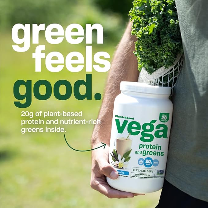 Vega Protein and Greens Protein Powder Chocolate (19 Servings) - 20g Plant Based Protein Plus Veggies Vegan Non GMO Pea Protein for Women and Men 1.4lb (Packaging May Vary) (Pack of 1)