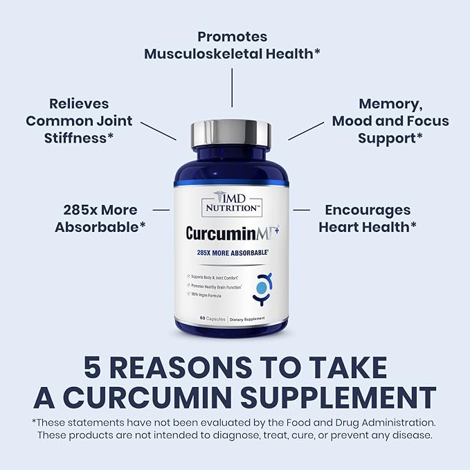 1MD Nutrition CurcuminMD Plus - Turmeric Curcumin with Boswellia Serrata - 285x More Absorbable | Joint Stiffness Muscle Recovery and Mood Support | 120 Capsules (2-Pack)