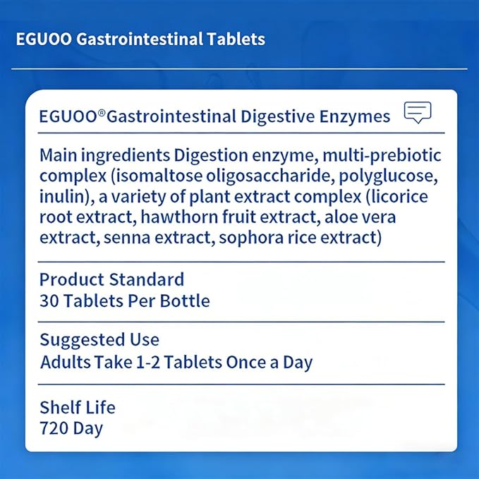 Gastrointestinal Digestive Enzymes Multi-Prebiotic Complex with Plant Extracts 30 Tablets Dietary Supplement for Gut Health and Digestion Support