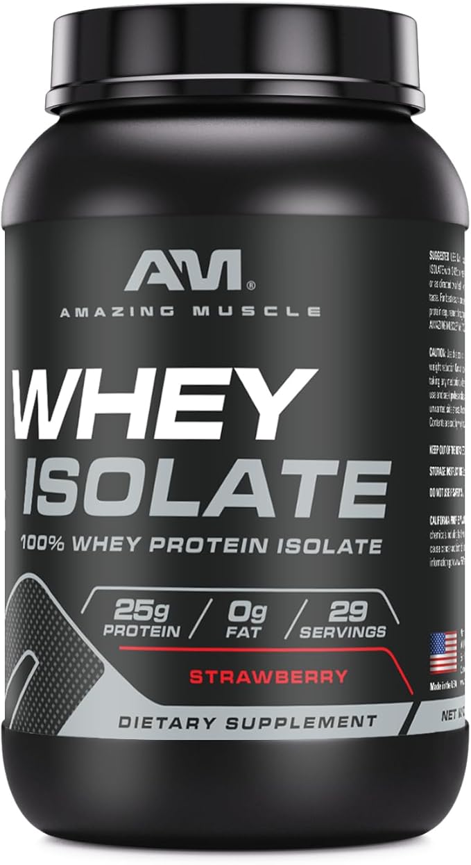 Amazing Muscle Whey Protein Isolate Powder | 25 Grams Protein Per Serving | 100% Whey Isolate | Zero Fat | Made in USA (Strawberry 2 LB)